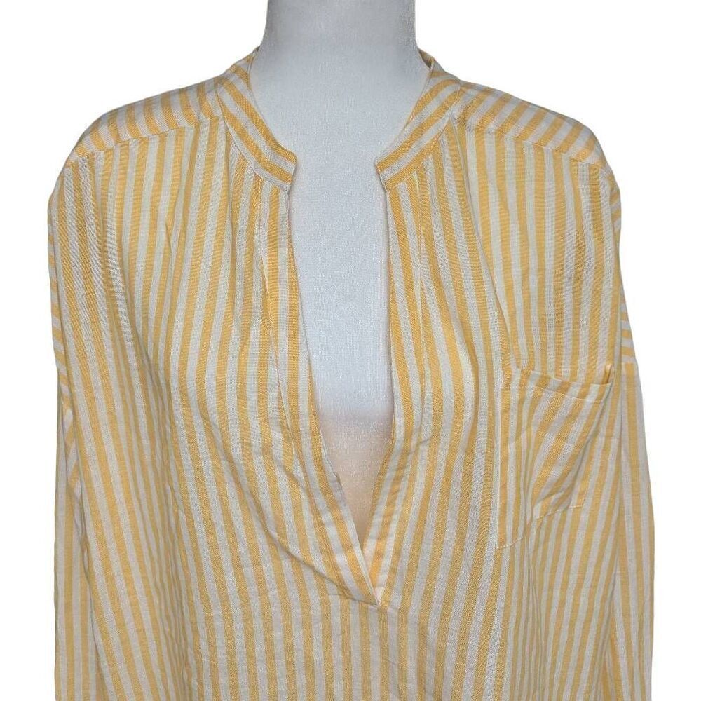 New O'Neill Belizin Yellow White Stripes Cover Up Oversized Size L Round V-neck - Picture 4 of 10